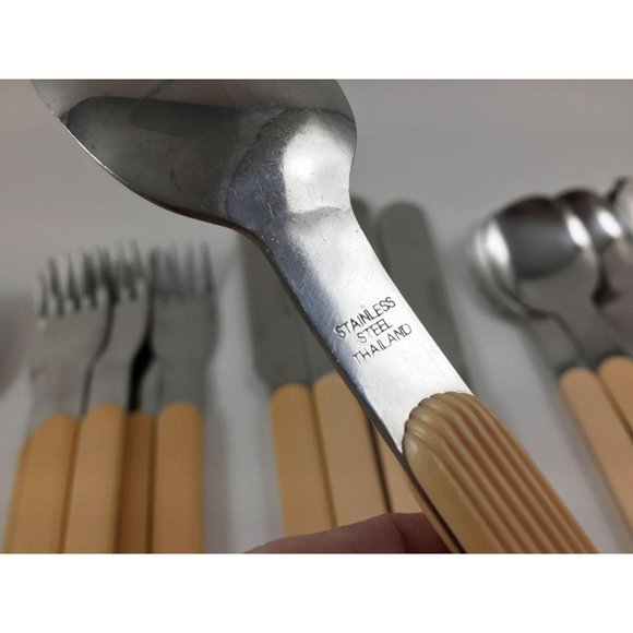 Yellow Cream Stainless Steel Silverware Flatware - Picture 5 of 6